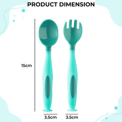 Baby Spoon and fork Set for Baby Feeding (Green)