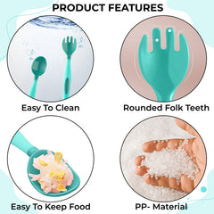 Baby Spoon and fork Set for Baby Feeding (Green)
