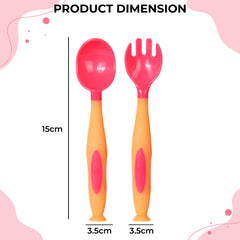 Baby Spoon and fork Set for Baby Feeding (Orange)