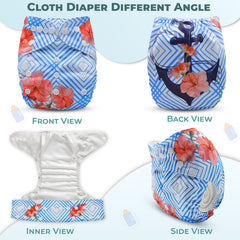 Reusable Baby Cloth Diaper with Adjustable Snap Buttons and Insert (Set of 1)