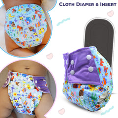 Reusable Baby Cloth Diaper with Adjustable Snap Buttons and Insert (Set of 1)