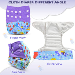 Reusable Baby Cloth Diaper with Adjustable Snap Buttons and Insert (Set of 1)