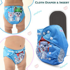 Reusable Baby Cloth Diaper with Adjustable Snap Buttons and Insert (Set of 1)