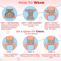 Reusable Baby Cloth Diaper with Adjustable Snap Buttons and Insert (Set of 1)