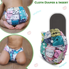 Reusable Baby Cloth Diaper with Adjustable Snap Buttons and Insert (Set of 1)