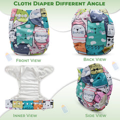 Reusable Baby Cloth Diaper with Adjustable Snap Buttons and Insert (Set of 1)