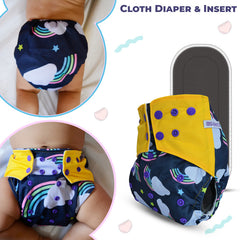 Reusable Baby Cloth Diaper with Adjustable Snap Buttons and Insert (Set of 1)