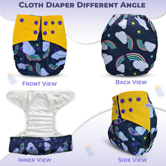Reusable Baby Cloth Diaper with Adjustable Snap Buttons and Insert (Set of 1)