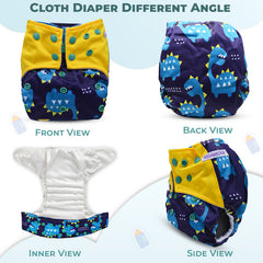 Reusable Baby Cloth Diaper with Adjustable Snap Buttons and Insert (Set of 1)