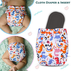 Reusable Baby Cloth Diaper with Adjustable Snap Buttons and Insert (Set of 1)