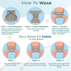 Reusable Baby Cloth Diaper with Adjustable Snap Buttons and Insert (Set of 1)