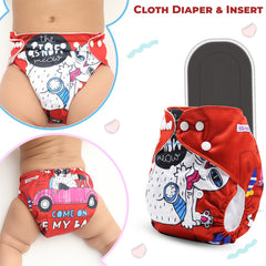 Reusable Baby Cloth Diaper with Adjustable Snap Buttons and Insert (Set of 1)