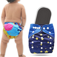 Reusable Baby Cloth Diaper with Adjustable Snap Buttons and Insert (Set of 1)