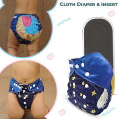 Reusable Baby Cloth Diaper with Adjustable Snap Buttons and Insert (Set of 1)