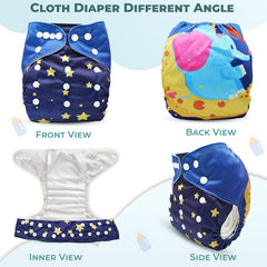 Reusable Baby Cloth Diaper with Adjustable Snap Buttons and Insert (Set of 1)