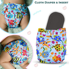 Reusable Baby Cloth Diaper with Adjustable Snap Buttons and Insert (Set of 1)