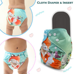 Reusable Baby Cloth Diaper with Adjustable Snap Buttons and Insert (Set of 1)