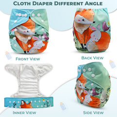 Reusable Baby Cloth Diaper with Adjustable Snap Buttons and Insert (Set of 1)