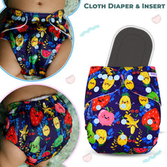 Reusable Baby Cloth Diaper with Adjustable Snap Buttons and Insert (Set of 1)