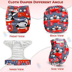 Reusable Baby Cloth Diaper with Adjustable Snap Buttons and Insert (Set of 1)