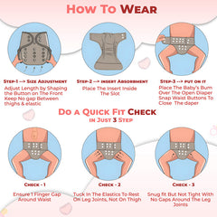 Reusable Baby Cloth Diaper with Adjustable Snap Buttons and Insert (Set of 1)