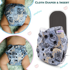 Reusable Baby Cloth Diaper with Adjustable Snap Buttons and Insert (Set of 1)