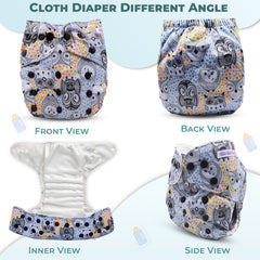 Reusable Baby Cloth Diaper with Adjustable Snap Buttons and Insert (Set of 1)