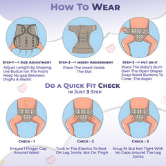 Reusable Baby Cloth Diaper with Adjustable Snap Buttons and Insert (Set of 1)