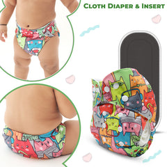 Reusable Baby Cloth Diaper with Adjustable Snap Buttons and Insert (Set of 1)
