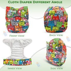 Reusable Baby Cloth Diaper with Adjustable Snap Buttons and Insert (Set of 1)