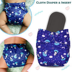 Reusable Baby Cloth Diaper with Adjustable Snap Buttons and Insert (Set of 1)