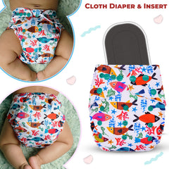 Reusable Baby Cloth Diaper with Adjustable Snap Buttons and Insert (Set of 1)