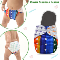 Reusable Baby Cloth Diaper with Adjustable Snap Buttons and Insert (Set of 1)