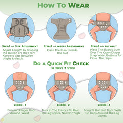 Reusable Baby Cloth Diaper with Adjustable Snap Buttons and Insert (Set of 1)