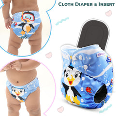 Reusable Baby Cloth Diaper with Adjustable Snap Buttons and Insert (Set of 1)