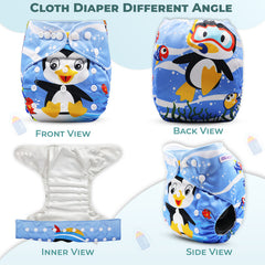 Reusable Baby Cloth Diaper with Adjustable Snap Buttons and Insert (Set of 1)