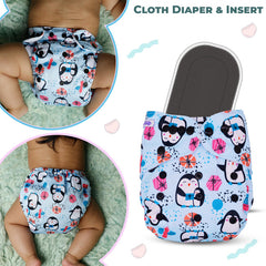 Reusable Baby Cloth Diaper with Adjustable Snap Buttons and Insert (Set of 1)