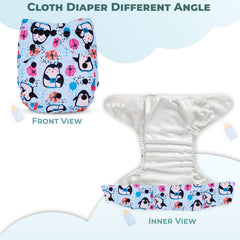 Reusable Baby Cloth Diaper with Adjustable Snap Buttons and Insert (Set of 1)