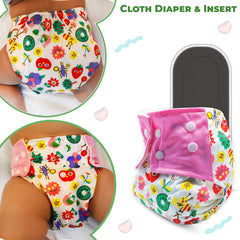 Reusable Baby Cloth Diaper with Adjustable Snap Buttons and Insert (Set of 1)