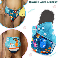 Reusable Baby Cloth Diaper with Adjustable Snap Buttons and Insert (Set of 1)