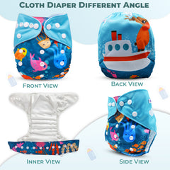 Reusable Baby Cloth Diaper with Adjustable Snap Buttons and Insert (Set of 1)