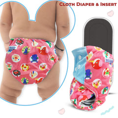 Reusable Baby Cloth Diaper with Adjustable Snap Buttons and Insert (Set of 1)