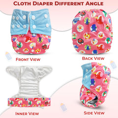 Reusable Baby Cloth Diaper with Adjustable Snap Buttons and Insert (Set of 1)