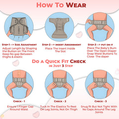 Reusable Baby Cloth Diaper with Adjustable Snap Buttons and Insert (Set of 1)