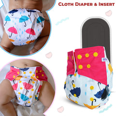 Reusable Baby Cloth Diaper with Adjustable Snap Buttons and Insert (Set of 1)