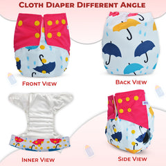 Reusable Baby Cloth Diaper with Adjustable Snap Buttons and Insert (Set of 1)