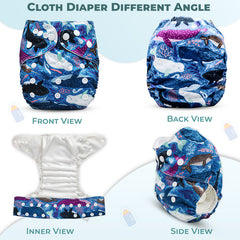 Reusable Baby Cloth Diaper with Adjustable Snap Buttons and Insert (Set of 1)