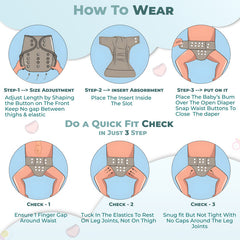 Reusable Baby Cloth Diaper with Adjustable Snap Buttons and Insert (Set of 1)