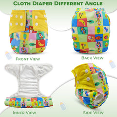 Reusable Baby Cloth Diaper with Adjustable Snap Buttons and Insert (Set of 1)