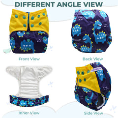 Reusable Baby Cloth Diaper with Adjustable Snap Buttons and Insert (Set of 1)